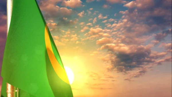 Mauritania Flag Hanging Sundown Sky Day Flag Bokeh Object Illustration — Stock Fotó