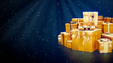 Kar ve boş yer içeren altın hediye kutuları - nesne 3D görüntüleme