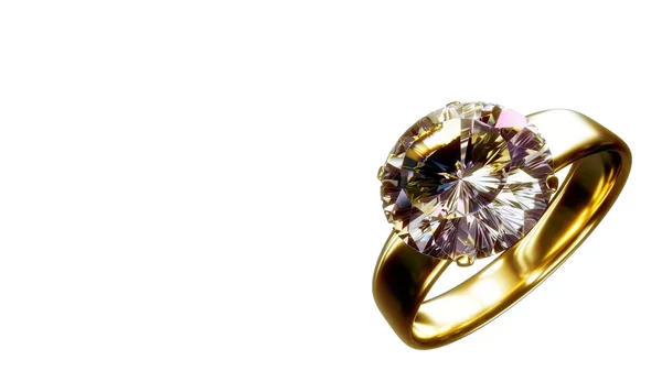 Zlatý Diamantový Zásnubní Prsten Prázdným Místem Vlevo Izolovaný Vykreslování Objektů — Stock fotografie