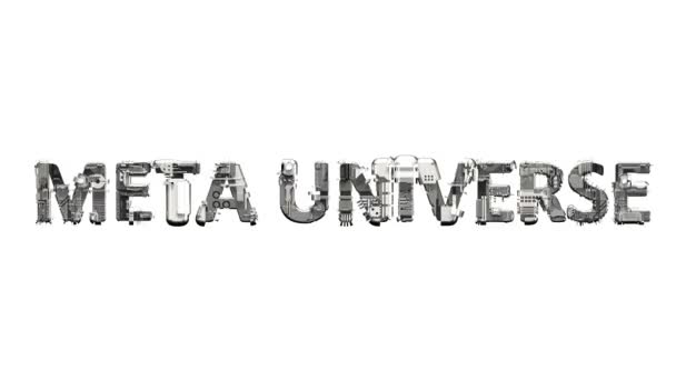 Meta Universe Text Technogenních Kovových Kybernetických Detailů Izolované Smyčkové Video — Stock video