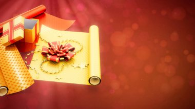 Renkli arkaplan üzerine hediye paketi ve hediye kutusu - soyut 3B görüntüleme
