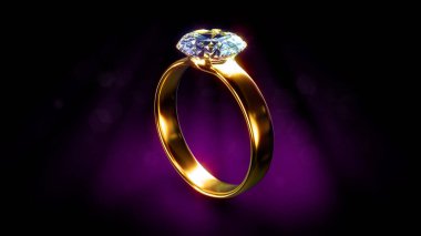 Koyu renkli bg üzerinde goldish elmas nikah yüzüğü - 3D nesne