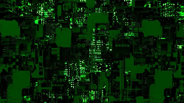 Green Glowing Futuristic Cyberpunk Tech Backdrop Abstract Rendering — Foto Stock