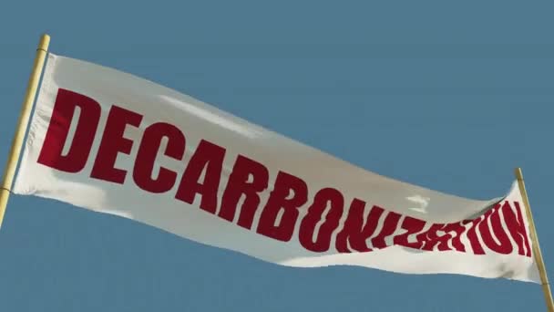 Decarbonization Transparency Flag Waving Blue Sky Isolated — Vídeo de Stock