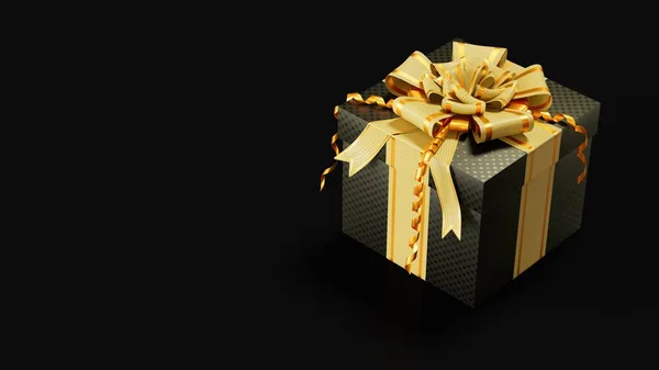 Χρυσό Μαύρο Διακοσμημένο Κουτί Έκπληξη Δώρο Μαύρο Απομονωμένο Αντικείμενο Απόδοση — Φωτογραφία Αρχείου
