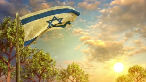 Waving Flag Israel Sunset Memorial Day — Wideo stockowe