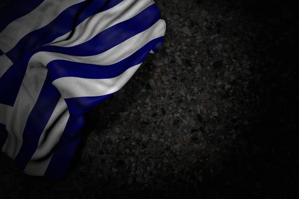 Hermosa Foto Oscura Bandera Grecia Con Grandes Pliegues Asfalto Oscuro — Foto de Stock