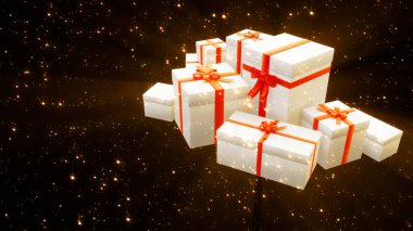 Mevcut kutuların kar yağan tatil ışıklandırma arkaplanı - soyut 3D görüntüleme