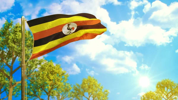 Flagge Ugandas Sonnigen Tag Feiersymbol Natur Rendering — Stockfoto