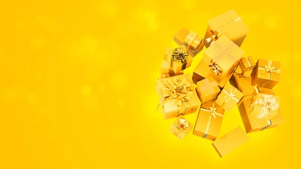 Gold Pile Gift Boxes Christmas Free Place Industrial Rendering — Stock Photo, Image