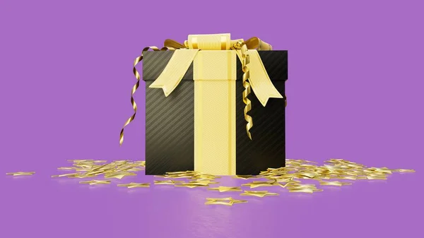 Beautified Giftbox Goldish Stars Black Friday Isolated Object Illustration — стоковое фото