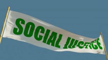 Social Justice transparency banner on blue sky bg, isolated
