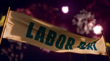 Labor Day banner or transparent on fireworks holiday sky bg