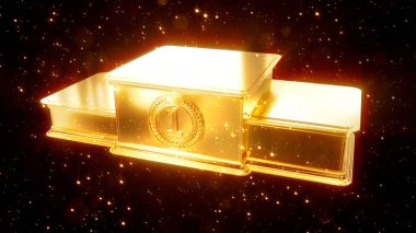 gold winners award podium with shining glitters - abstract 3D rendering