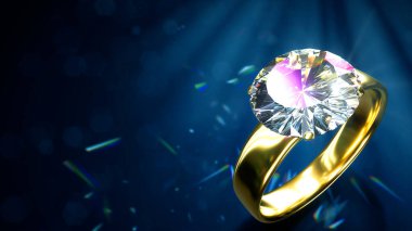 diamond wedding ring on dark colorful background with free place - abstract 3D rendering