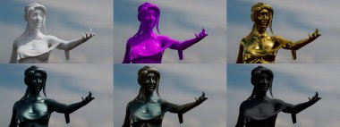 statue of cast, iron, copper and grey stone - examples for arts - object 3D illustration