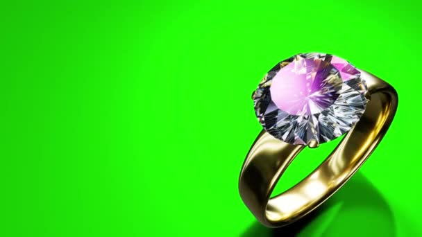 Diamond Wedding Ring Chroma Key Screen Free Space Left Isolated — Wideo stockowe