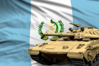 Guatemala modern tank with not real design on the flag background - tank army forces concept, military 3D Illustration