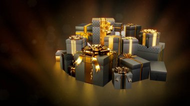 glowing present boxes for cyber monday sell-out on dark bg - abstract 3D illustration