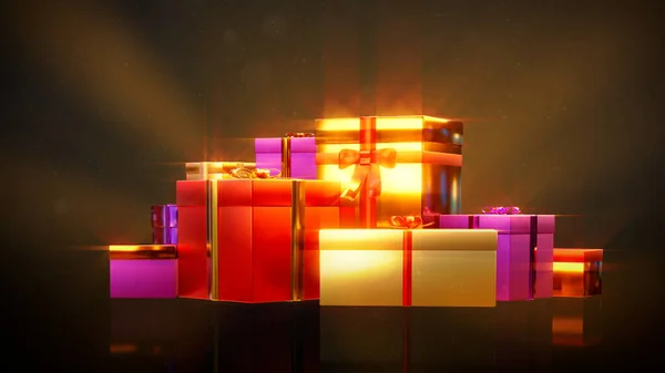 Beleuchtung Von Geschenken Auf Festlichem Hintergrund Objekt Illustration — Stockfoto