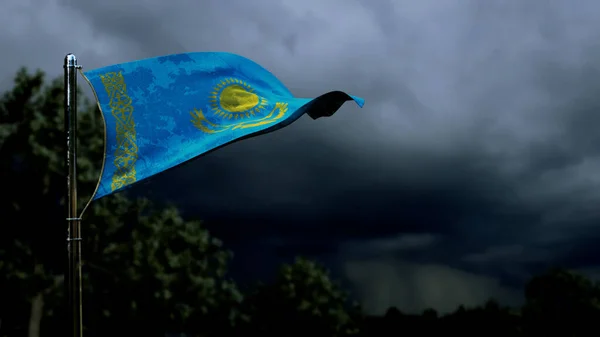 Kazachstan Vlag Voor Nationale Feestdag Donkere Storm Cumulus Wolken Abstract — Stockfoto