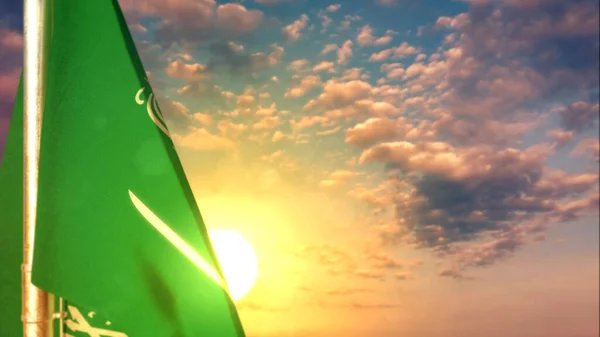 Bandera Arabia Saudita Cuelga Cielo Atardecer Para Cualquier Día Festivo — Foto de Stock