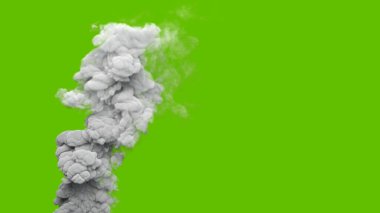 Yeşil ekrandaki fabrikadan gri kirlilik duman sütunu, izole edilmiş - endüstriyel 3D görüntüleme