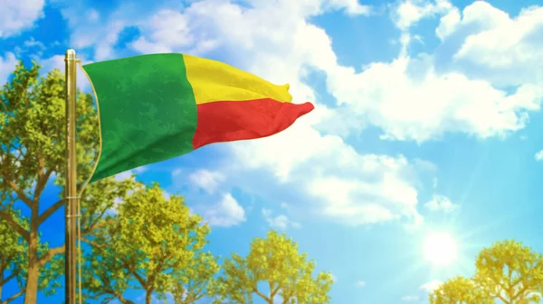 Flaga Beninu Słoneczny Dzień Symbol Dobry Sezon Natura Ilustracja — Zdjęcie stockowe