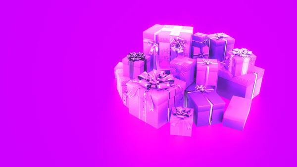 Púrpura Bonita Pila Regalos Para Vacaciones Navidad Objeto Representación — Foto de Stock
