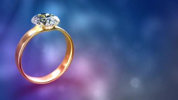 Bague Mariage Éclatante Avec Diamant Tourne Sur Fond Bleu Rose — Video