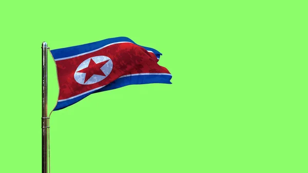 Ulusal Bayram Için Kuzey Kore Bayrağını Yeşil Ekranda Sallayan Izole — Stok fotoğraf