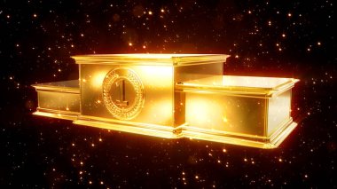 Altın kazananlar parlayan parıltılarla kaideyi ödüllendiriyorlar - soyut üç boyutlu illüstrasyon