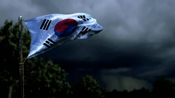 Korejská Republika Jižní Korea Vlajka Pro Hymnu Temných Bouřkových Mracích — Stock fotografie