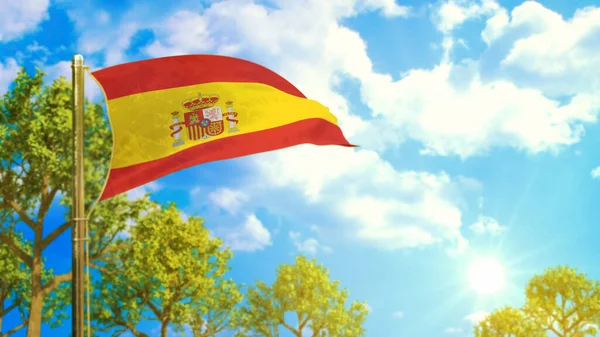 Flag Spain Sunny Day Comfort Life Symbol Nature Rendering — Stock Photo, Image