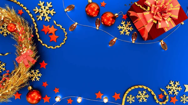Natal Cenário Férias Com Guirlanda Azul Renderização Abstrata — Fotografia de Stock