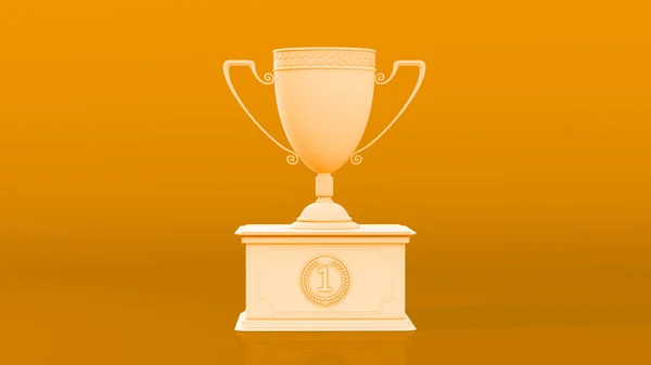 Coppa Trofeo Arancione Piedistallo Segno Competizione Oggetto Rendering — Foto Stock