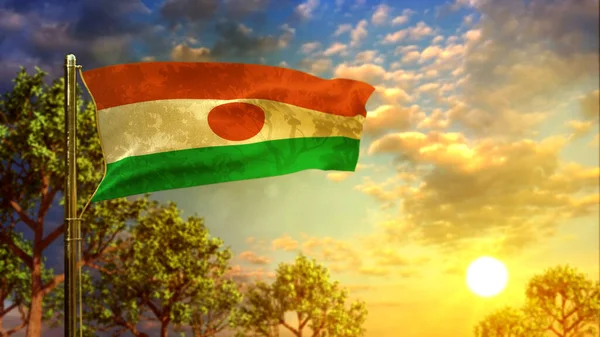 Lengetés Zászló Niger Napkeltekor Nap Zászló Elvont Illusztráció — Stock Fotó