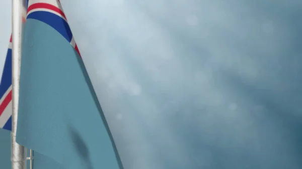 斐济国旗挂在蓝色上作为国定假日 焦点分散 抽象3D插图 — 图库照片
