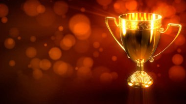 Bokeh arkaplanı üzerine ışıklandırma ödülü kadehi - soyut 3B illüstrasyon