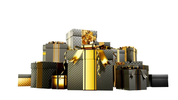 Surprise Surprise Gift Boxes Pile White Black Friday Isolated Object — Stock Photo, Image