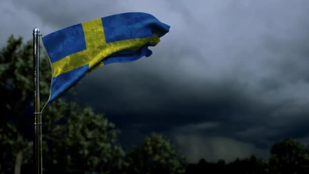 暗い嵐の積雲上の任意の休日のためのスウェーデンの旗を振って — ストック動画