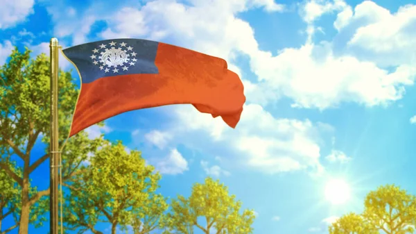 Флаг Мьянмы Солнечный День Символ Хорошего Сезона Иллюстрация Природы — стоковое фото
