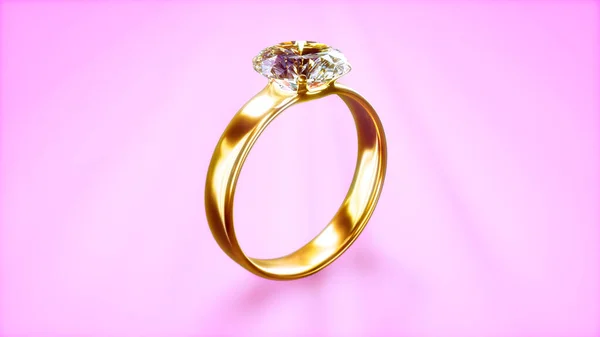 Милий Золотистий Діамантовий Весільний Кільце Ніжно Рожевому Єкті Рендерингу — стокове фото