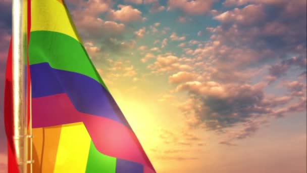 Bayrak Ulusal Bayram Için Gün Batımında Gökyüzünde Asılı Yumuşak Odak — Stok video