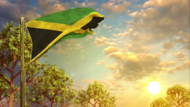 Mávání Vlajkou Jamajky Úsvitu Den Hymny — Stock video