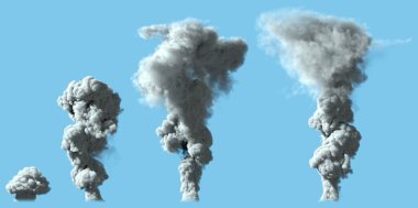 Volkan ya da büyük endüstriyel patlamadan kaynaklanan 4 farklı parlak duman sütunu - kirlilik kavramı, nesnenin resmedilmesi