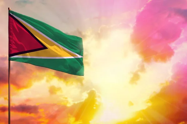 Fluttuante Bandiera Della Guyana Alto Sinistra Mockup Con Luogo Vostre — Foto Stock