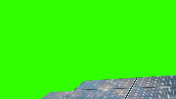 Paneles Células Solares Ecológicas Que Reflejan Nubes Pantalla Verde Aislados — Foto de Stock
