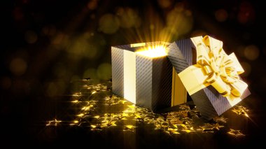 Kara Cuma hediye kutusunu içeriden gelen ışıkla açtı - soyut 3D illüstrasyon