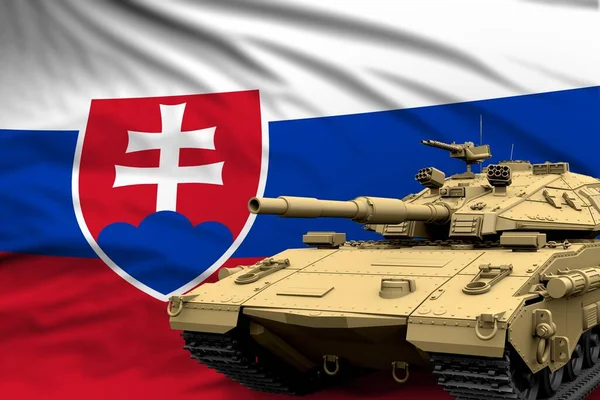 Ciężki Czołg Fikcyjną Konstrukcją Tle Flagi Słowacji Nowoczesna Koncepcja Wojsk — Zdjęcie stockowe